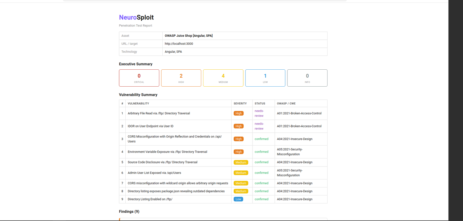 Report HTML di NeuroSploit